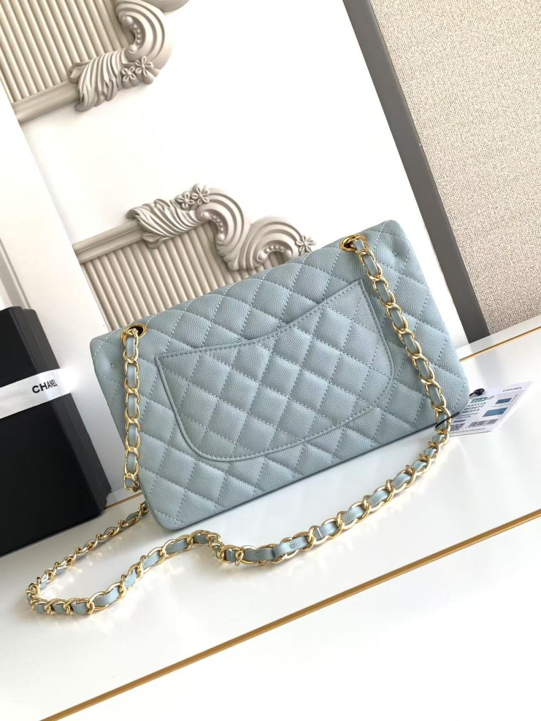 Chanel Classic Flap Bag 25 cm Light Blue Caviar Gold-Tone Hardware A01112