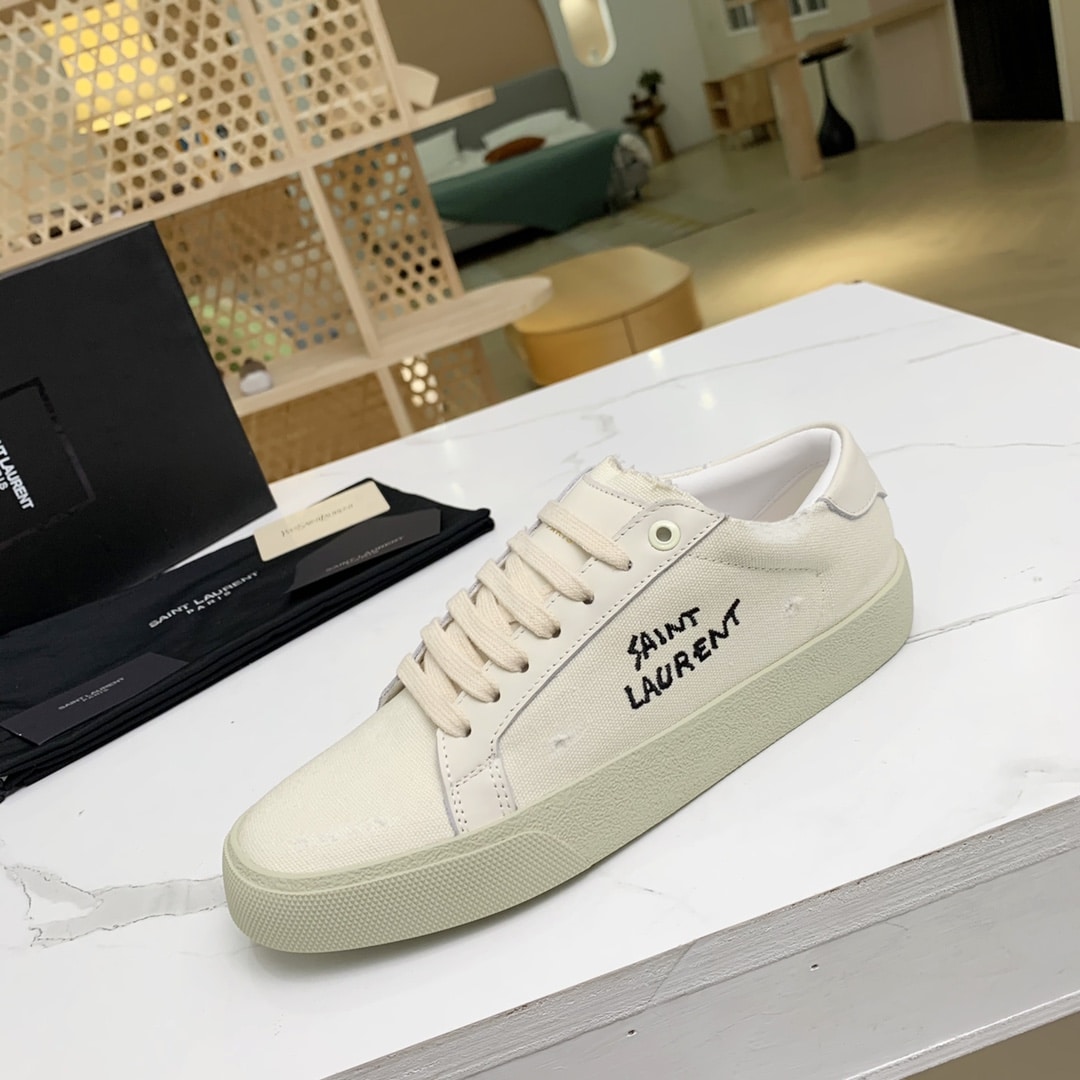 Saint Laurent Court Classic Embroidered Sneakers White 610648Gup109113