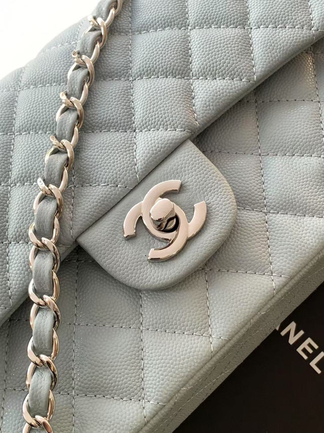 Chanel Classic Flap Bag 25 cm Light Blue Caviar Silver-Tone Hardware A01112