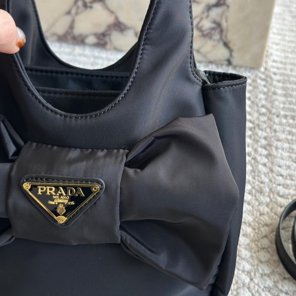 Prada Re Nylon And Nappa Leather Mini Bag With Bow Black 20Cm