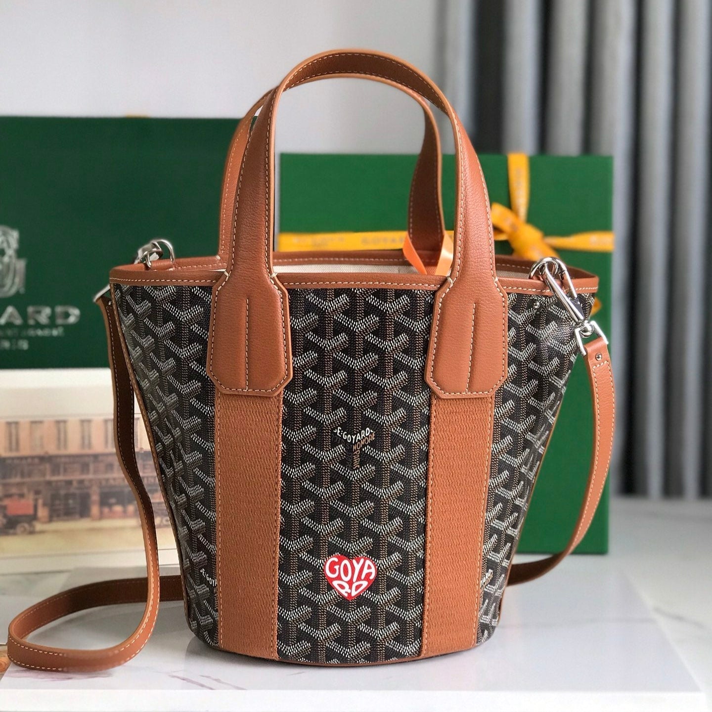 Goyard Small Belharra 24 Cm Black Goyardine Canvas And Tan Lambskin