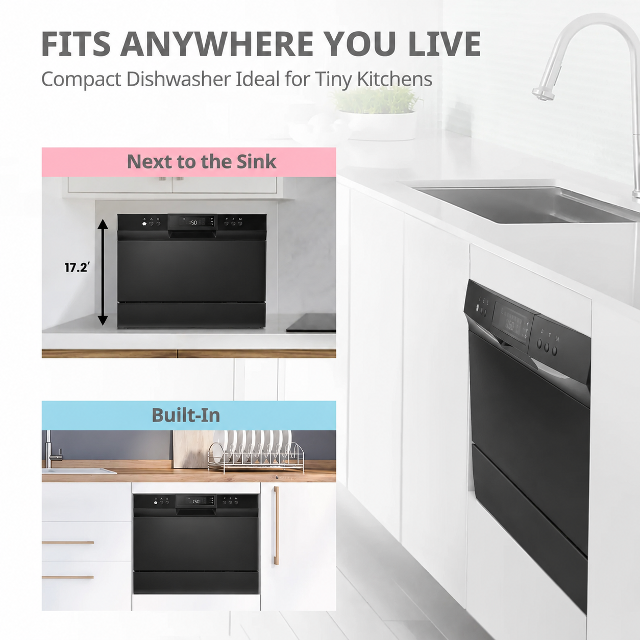 🔥Clearance Sale🔥Portable Countertop Dishwasher – 6 Place Settings, 8 Wash Programs for Apartments & RVs