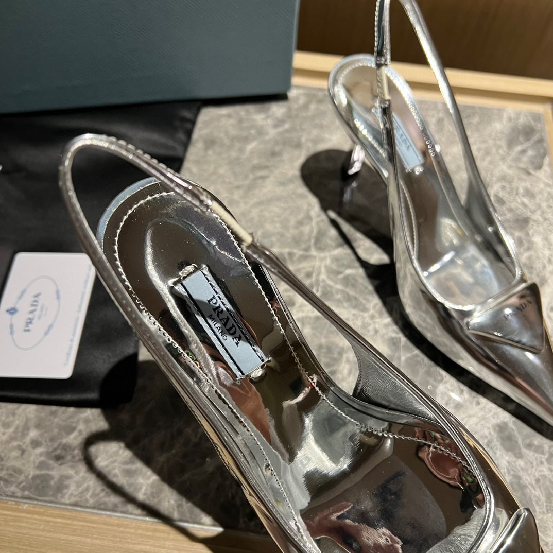 Prada Brushed Leather Slingback Pumps Silver