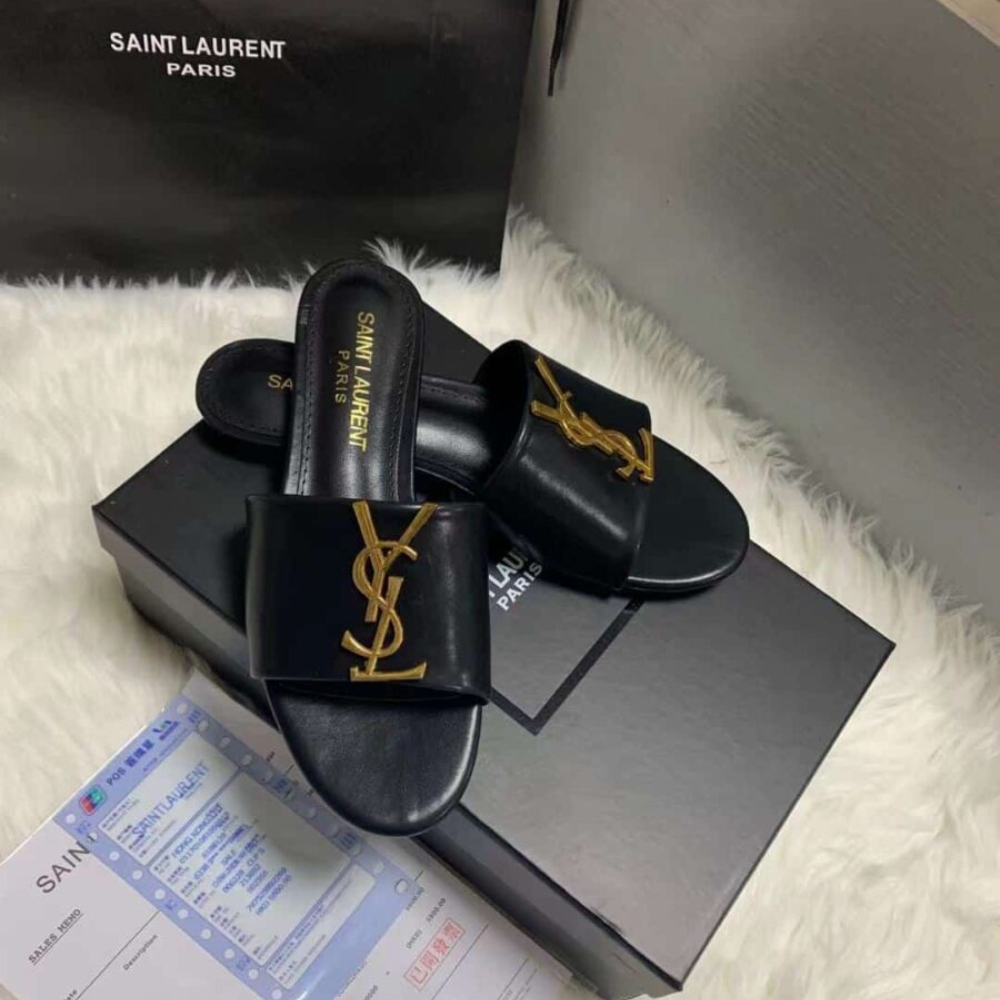 Saint Laurent Logo Slippers Black