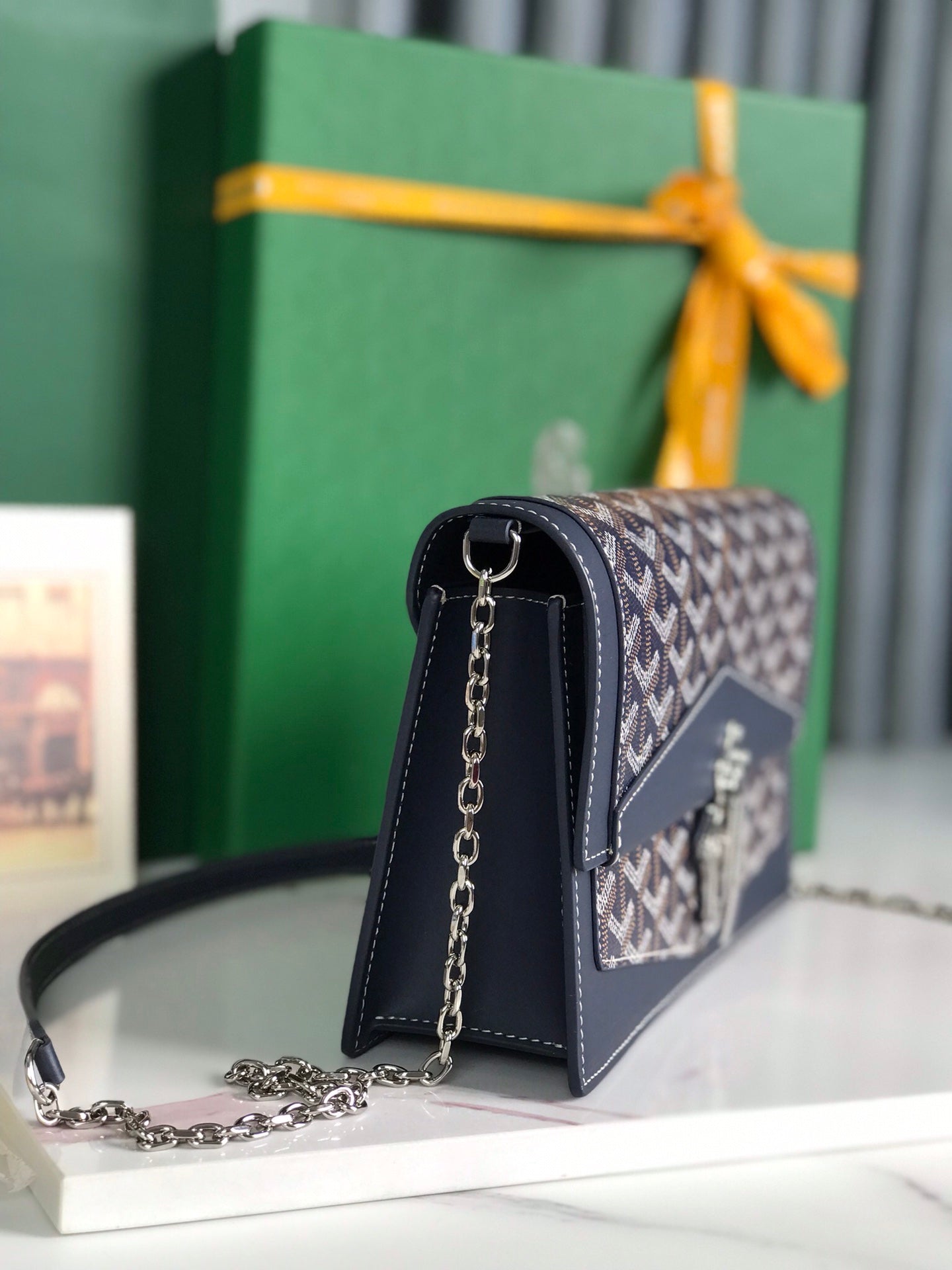 Goyard Duchesse Marie-Caroline Bag 25 Cm Navy Blue Goyardine Canvas And Smooth Calfskin