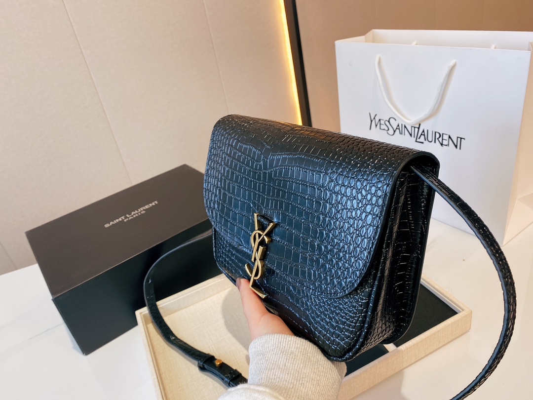 Saint Laurent Kaia Medidum Embossed Leather Black Gold Bag 23Cm
