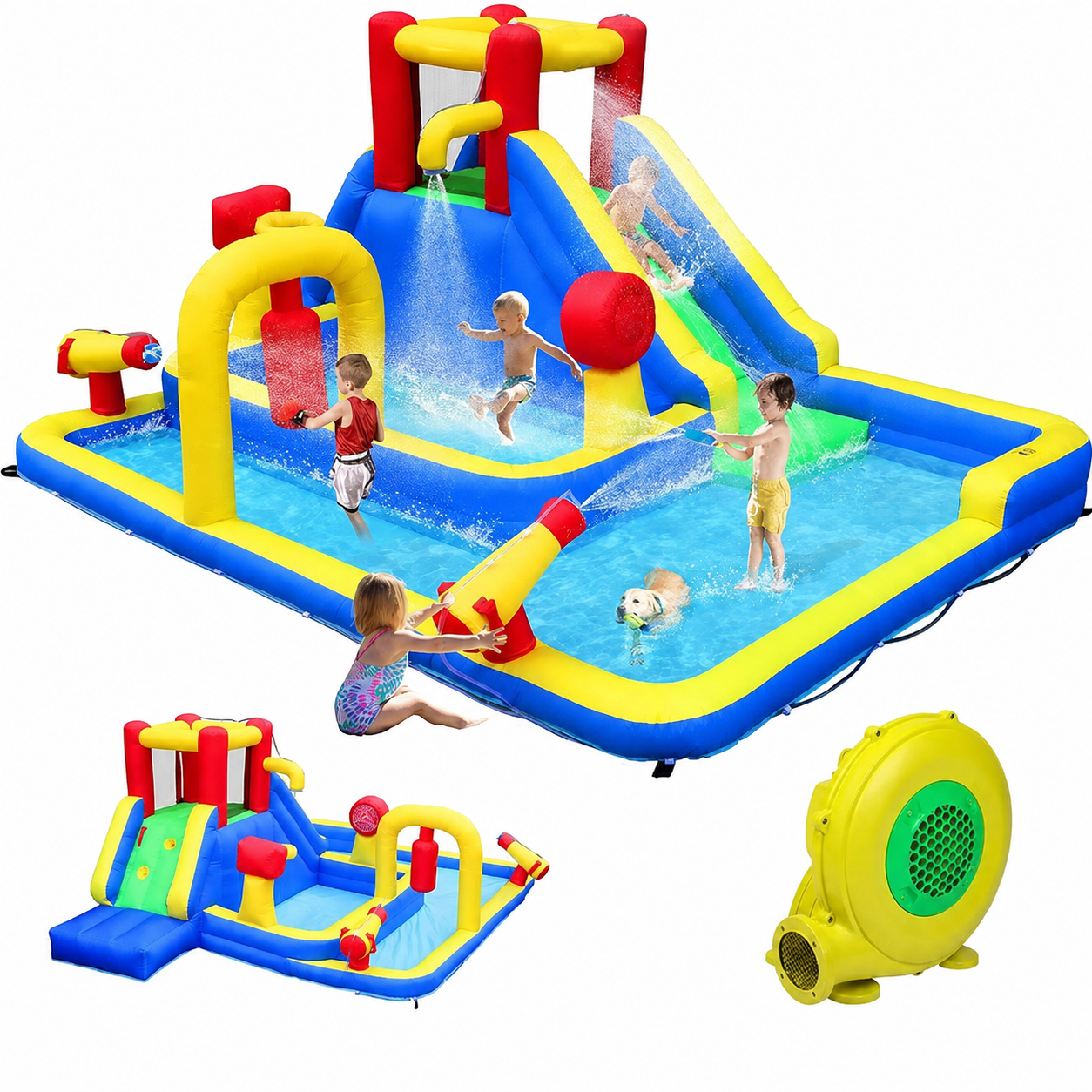 🔥Summer Deal🔥Inflatable Water Slide Park with Deep Pool & Air Blower