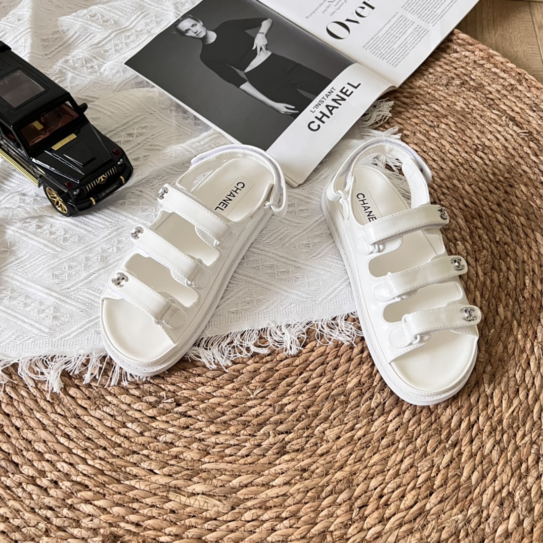 Chanel Triple Velcro Strap Sandals White G45628