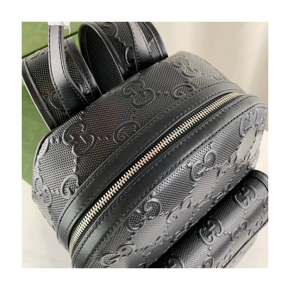 Gucci GG Embossed Backpack in Black Leather