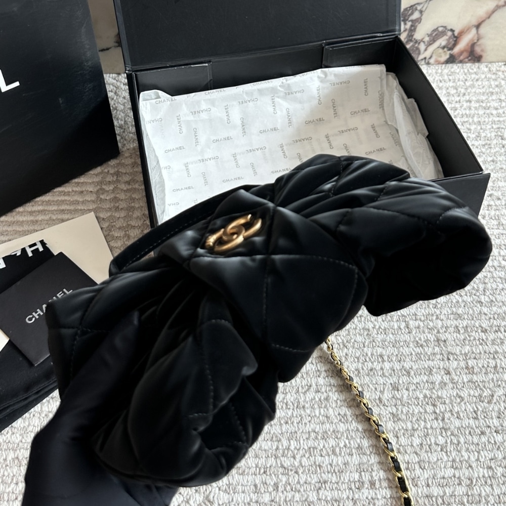 Chanel Bow Bag Velvet Effect Nylon And Gold Tone Metal Black 35Cm As5851 B22154 94305