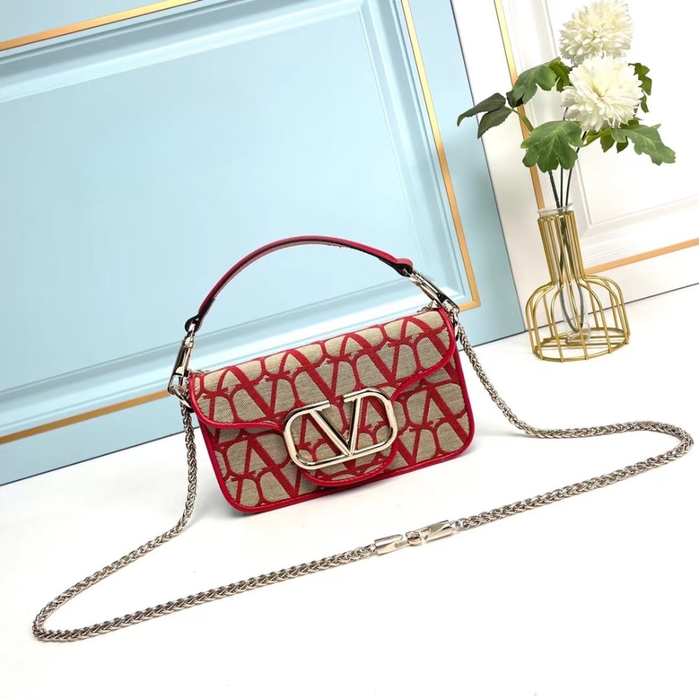 Valentino Garavani Locò Toile Iconographe Shoulder Bag Red 20Cm