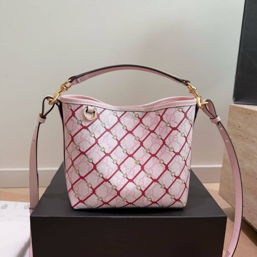 Gucci GG Emblem Small Bucket Bag Pink And Red 20Cm 815118 FAFF1 8649