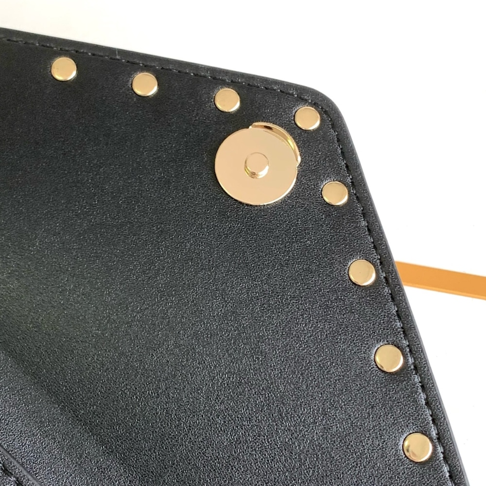 Valentino Garavani Rockstud Raffia Clutch Bag In Black 28Cm