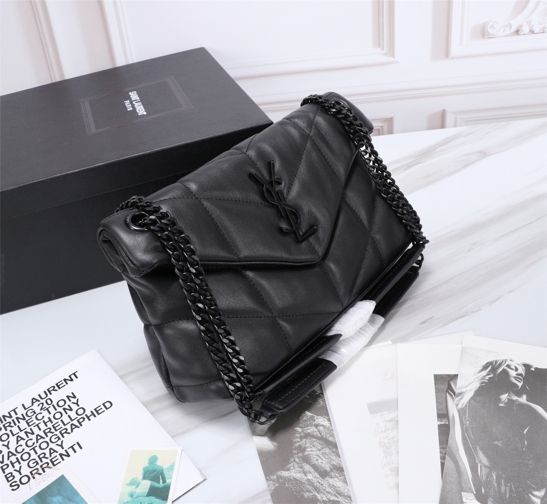 Saint Laurent Puffer Small Chain Bag In Quilted Black Noir