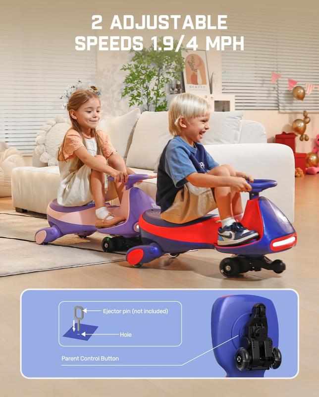【Regalo  para niños】FanttikRide N7 Pro coche eléctrico 12V, con pedal, batería, CyberWiggle, coche de swing 2 en 1, 2 velocidades, anti vuelco, ruedas intermitentes, Bluetooth, a partir de 3 años, 150 libras,
