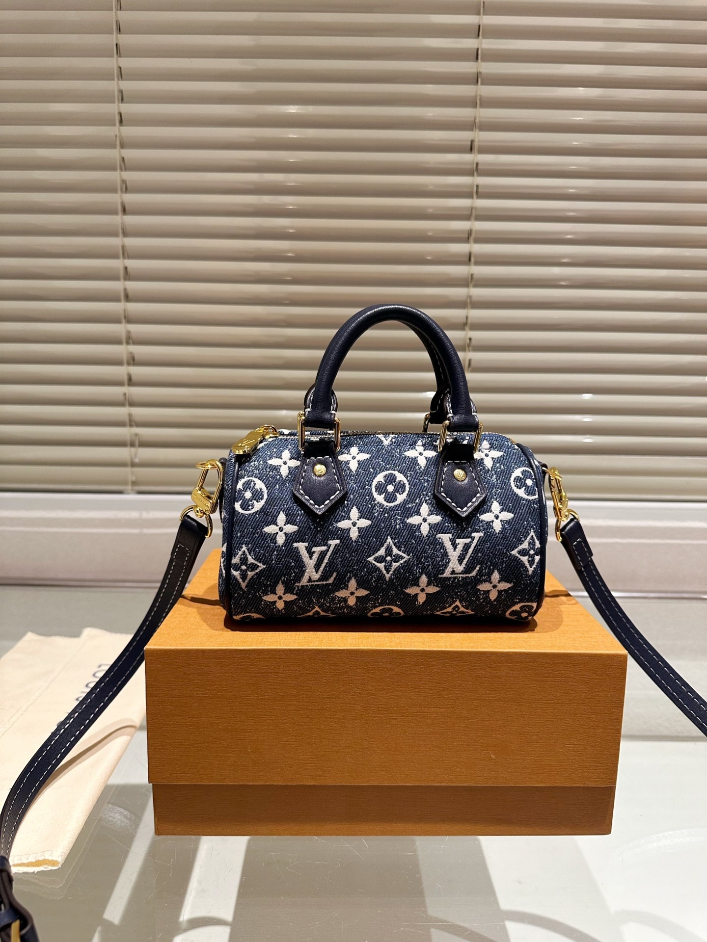 Louis Vuitton Nano Speedy Denim Blue Bag 17Cm M81168
