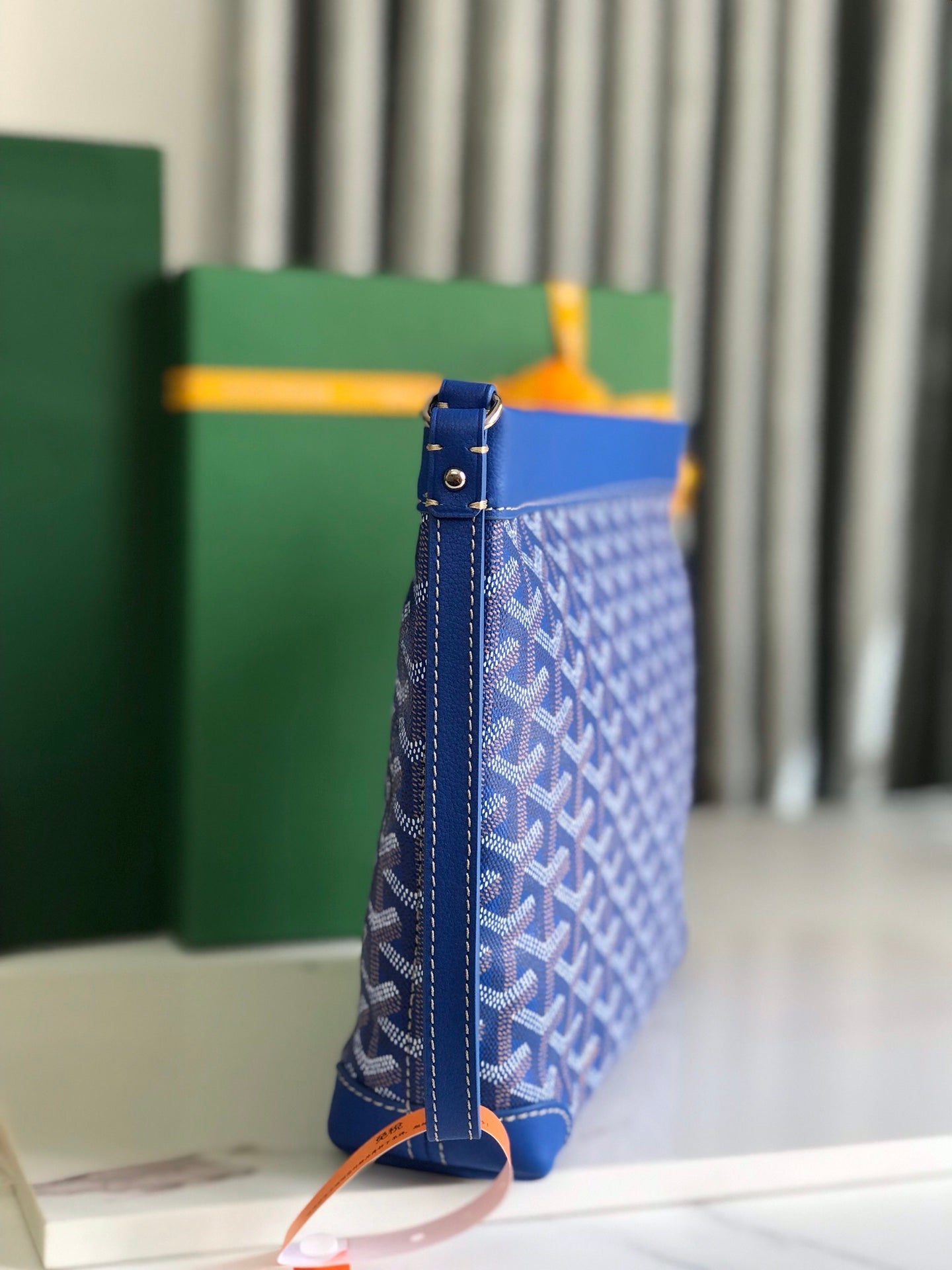 Goyard Conti Pouch 24cm Sapphire Blue Lambskin And Goyardine Canvas