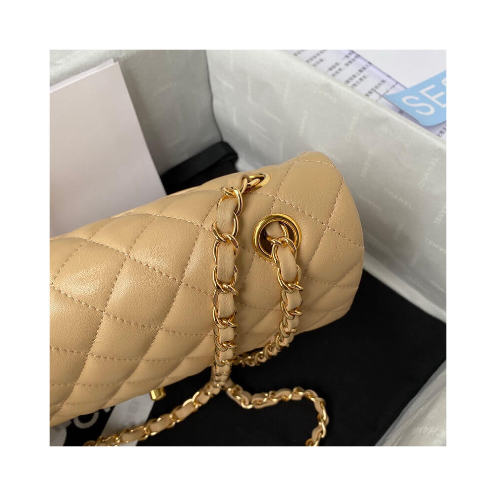 Chanel Classic Flap Bag 25 cm Beige Caviar Gold-Tone Hardware A01112