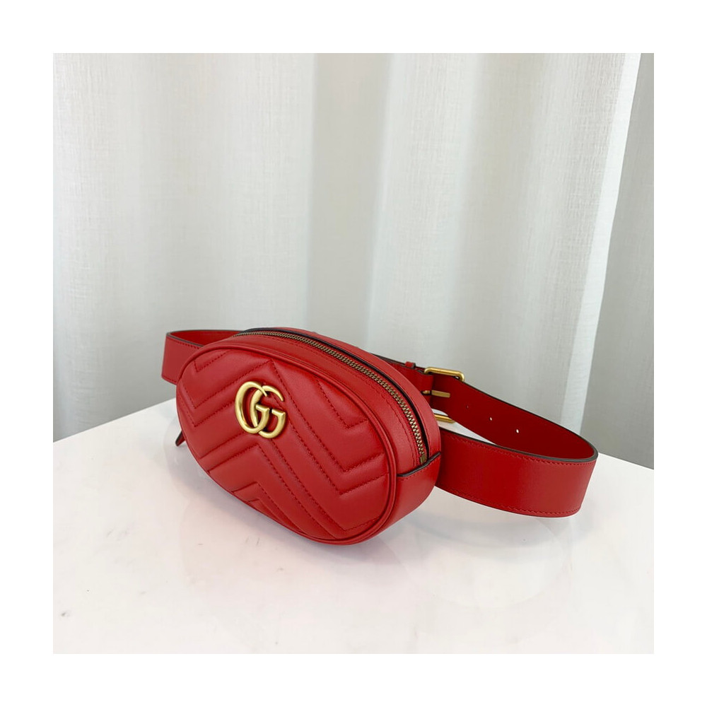 Gucci GG Marmont Matelasse Leather Belt Bag Red