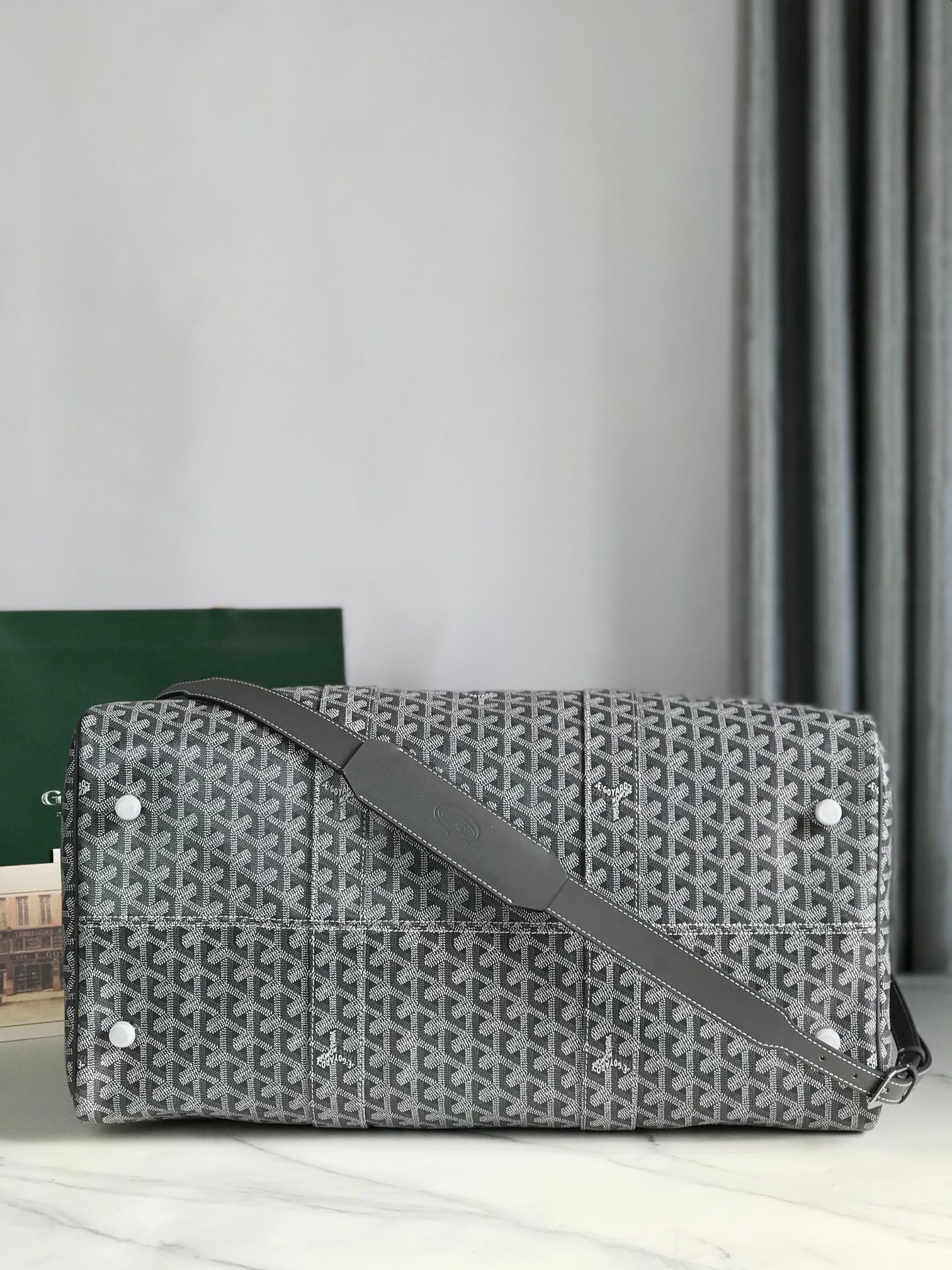 Goyard Boston 50 Bag Cm Gray Goyardine Canvas And Calfskin Trim