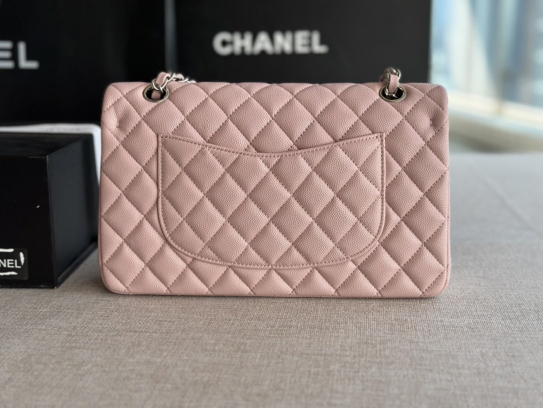 Chanel Classic Double Flap Bag Caviar Silver Hardware Light Pink 25Cm/10in