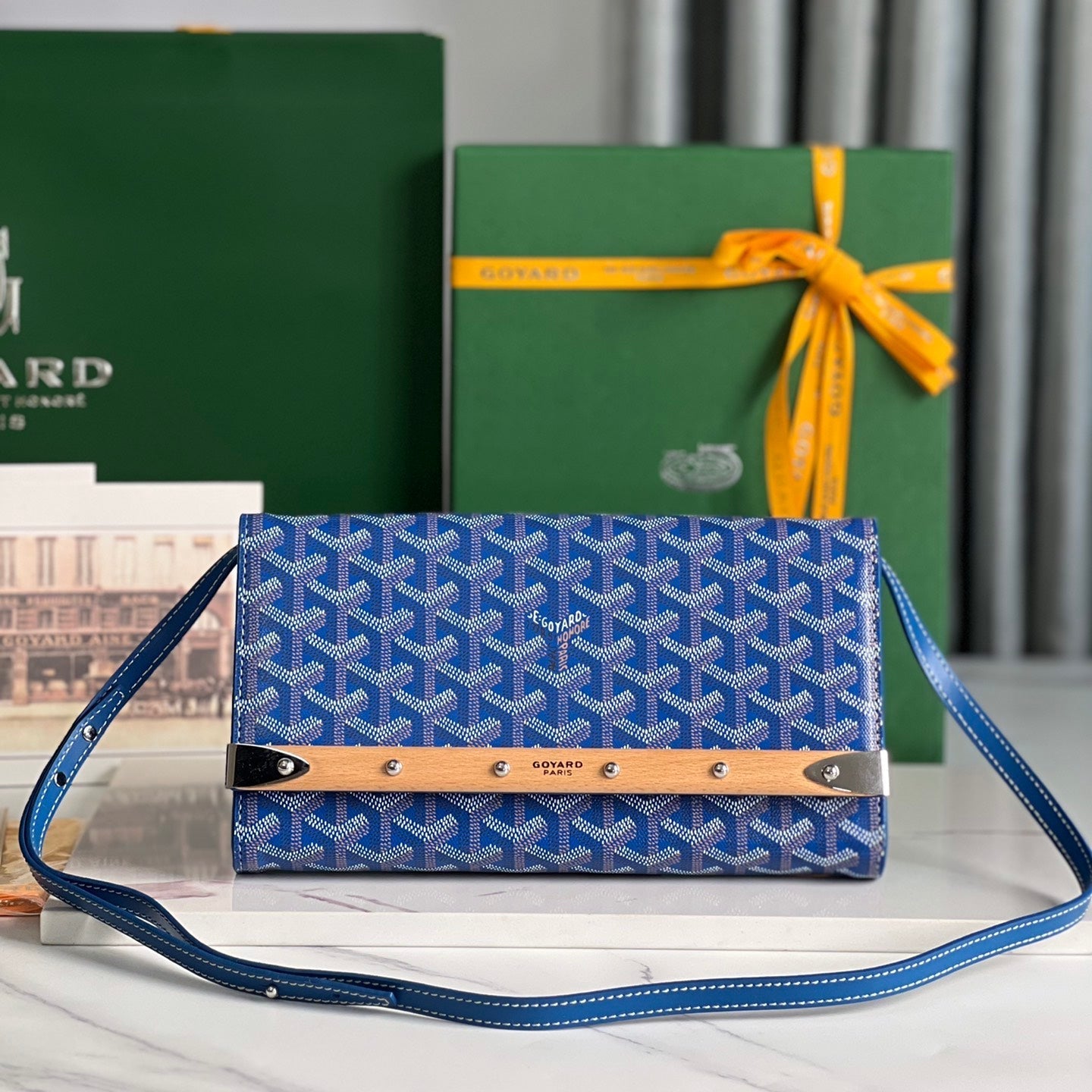 Goyard Monte-Carlo Pm Clutch 25 Cm Sapphire Blue Goyardine Canvas