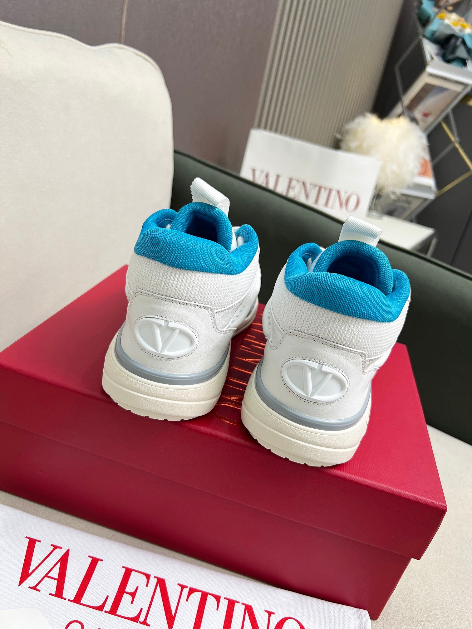 VALENTINO CALFSKIN LEATHER MID-TOP RUNBOOT SNEAKER