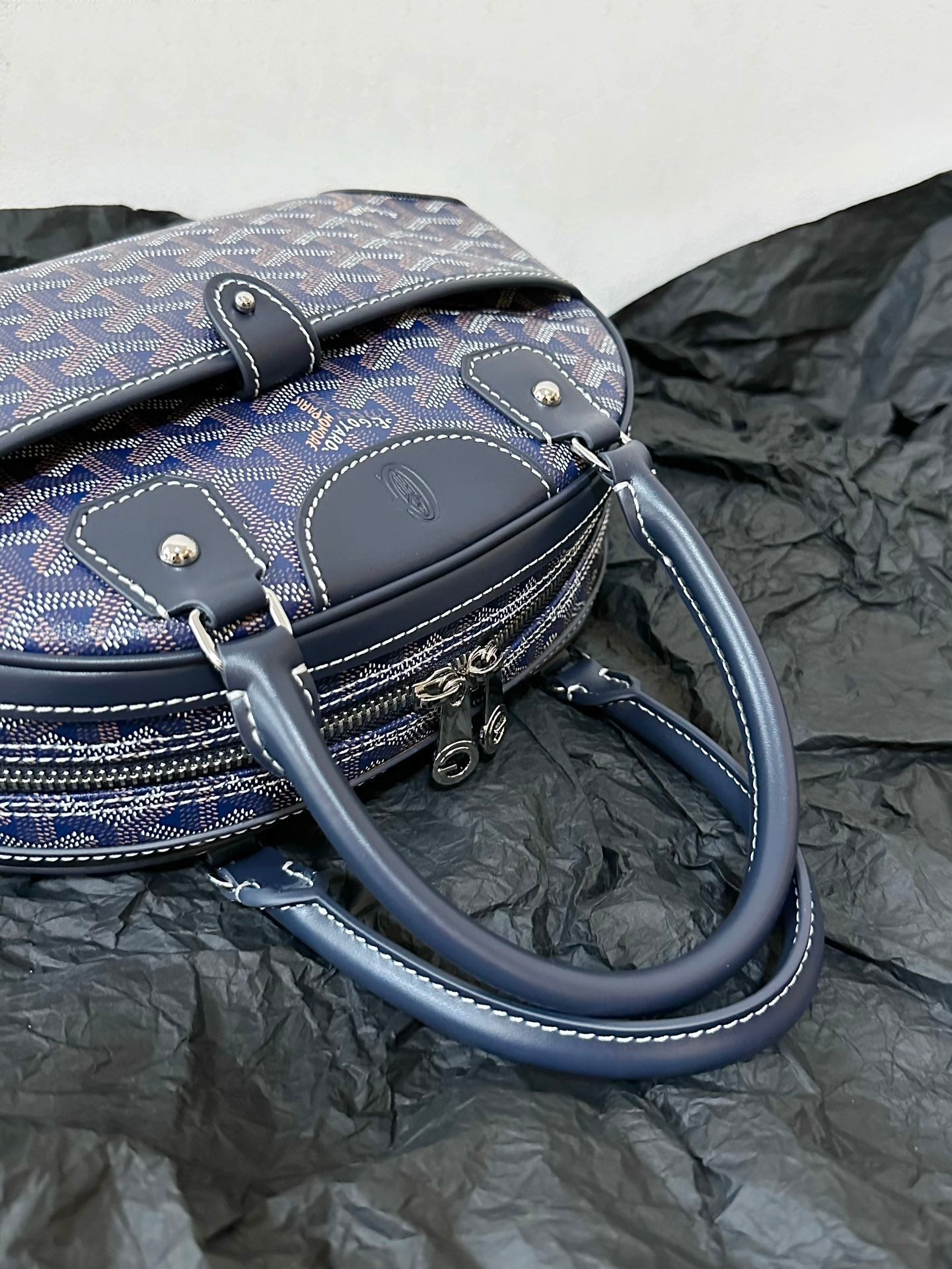 Goyard Goya Bowling Ball Small Navy Blue Canvas 27cm