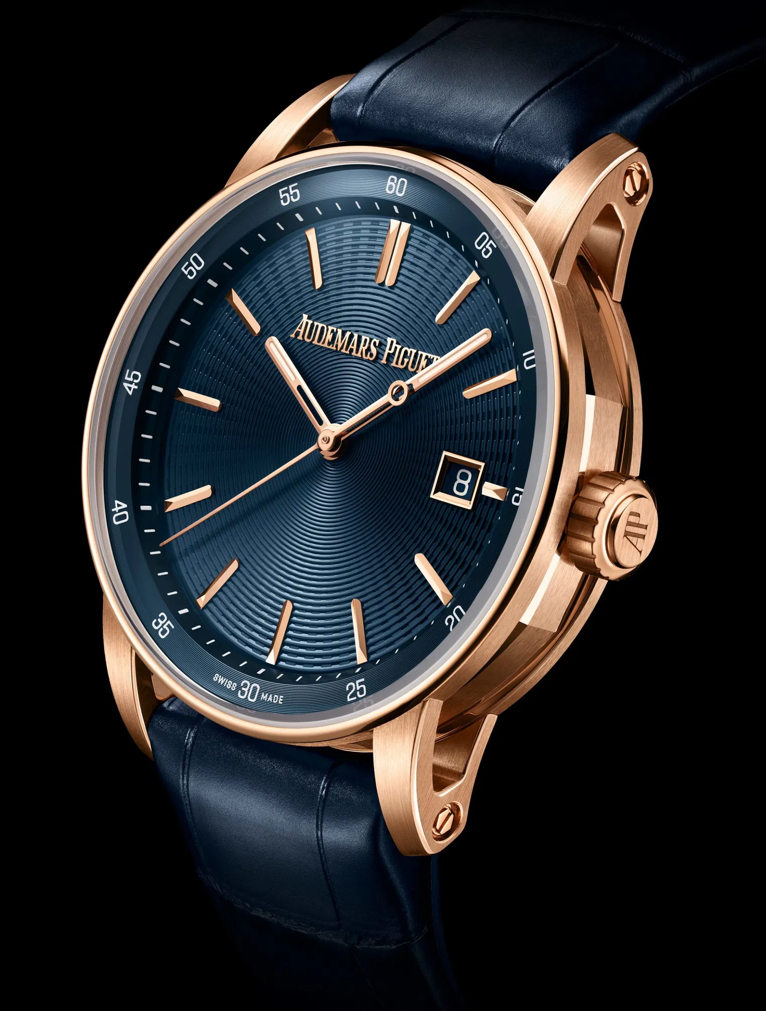Audemars Piguet Code 11.59 Selfwinding 38mm Pink Rose Gold Blue Dial Leather Strap - 77410OR.OO.A342CR.01