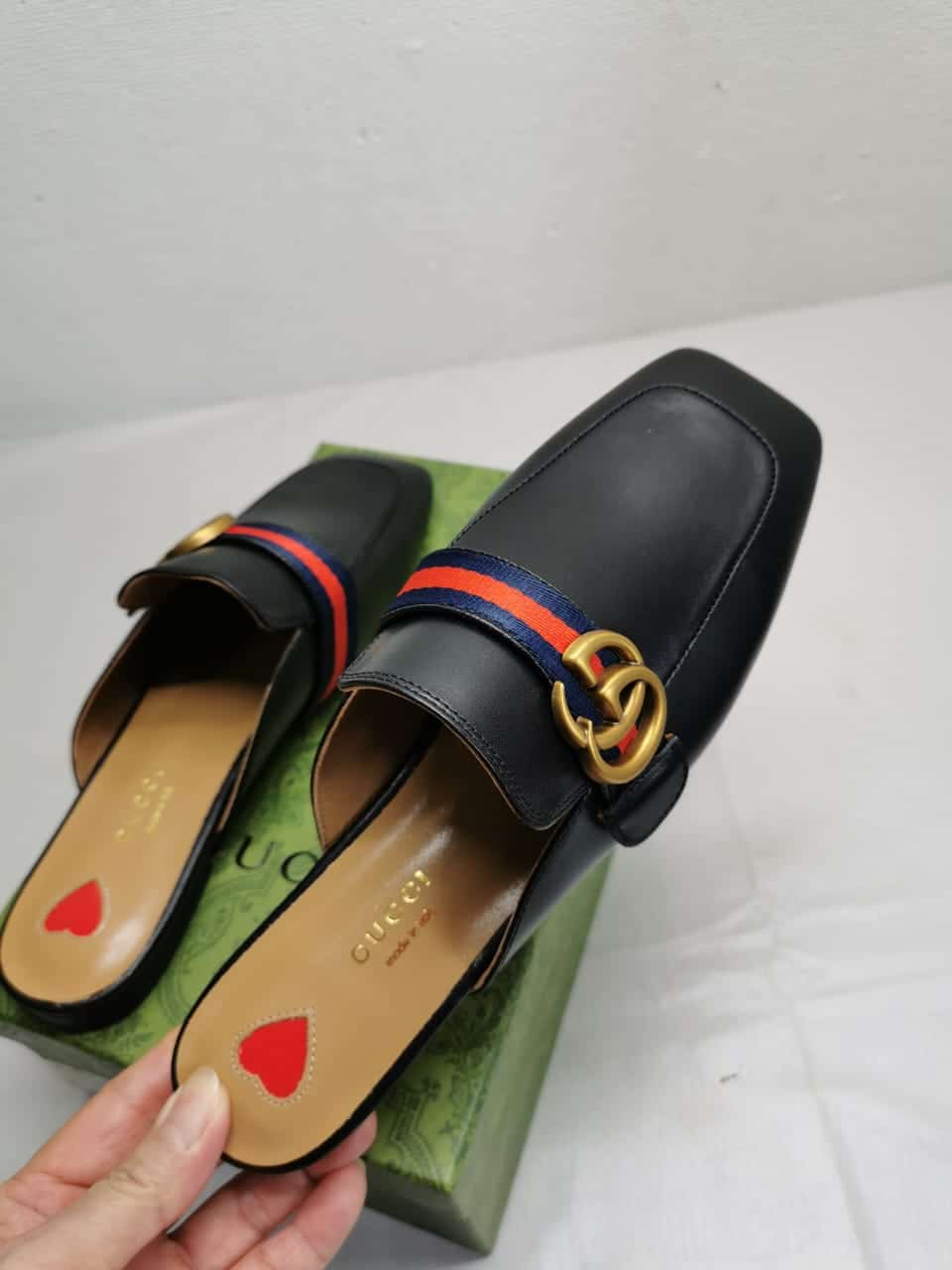 Gucci Women’S Princetown Slipper Double G Black Leather 423694 Dkhc0 1061