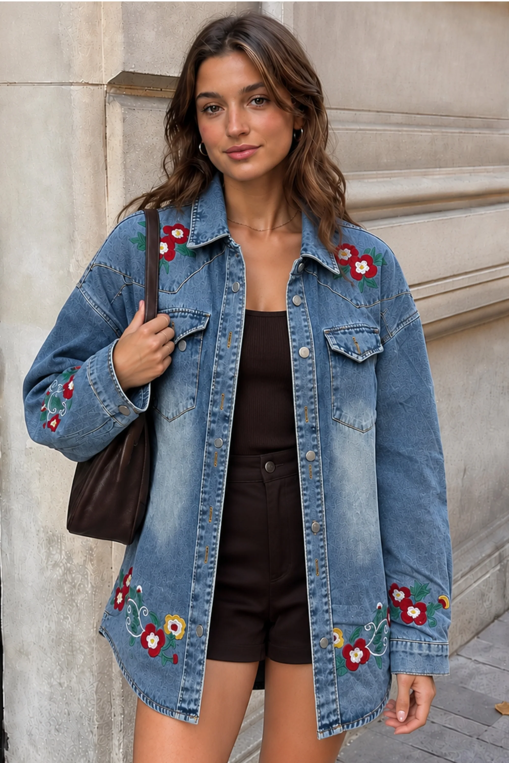 Rustic Rose Denim Shacket