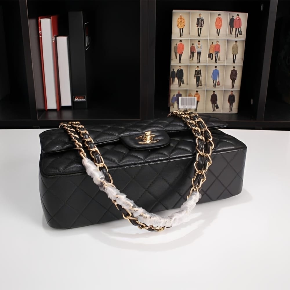 Chanel Classic Flap Black Gold Hardware 25Cm