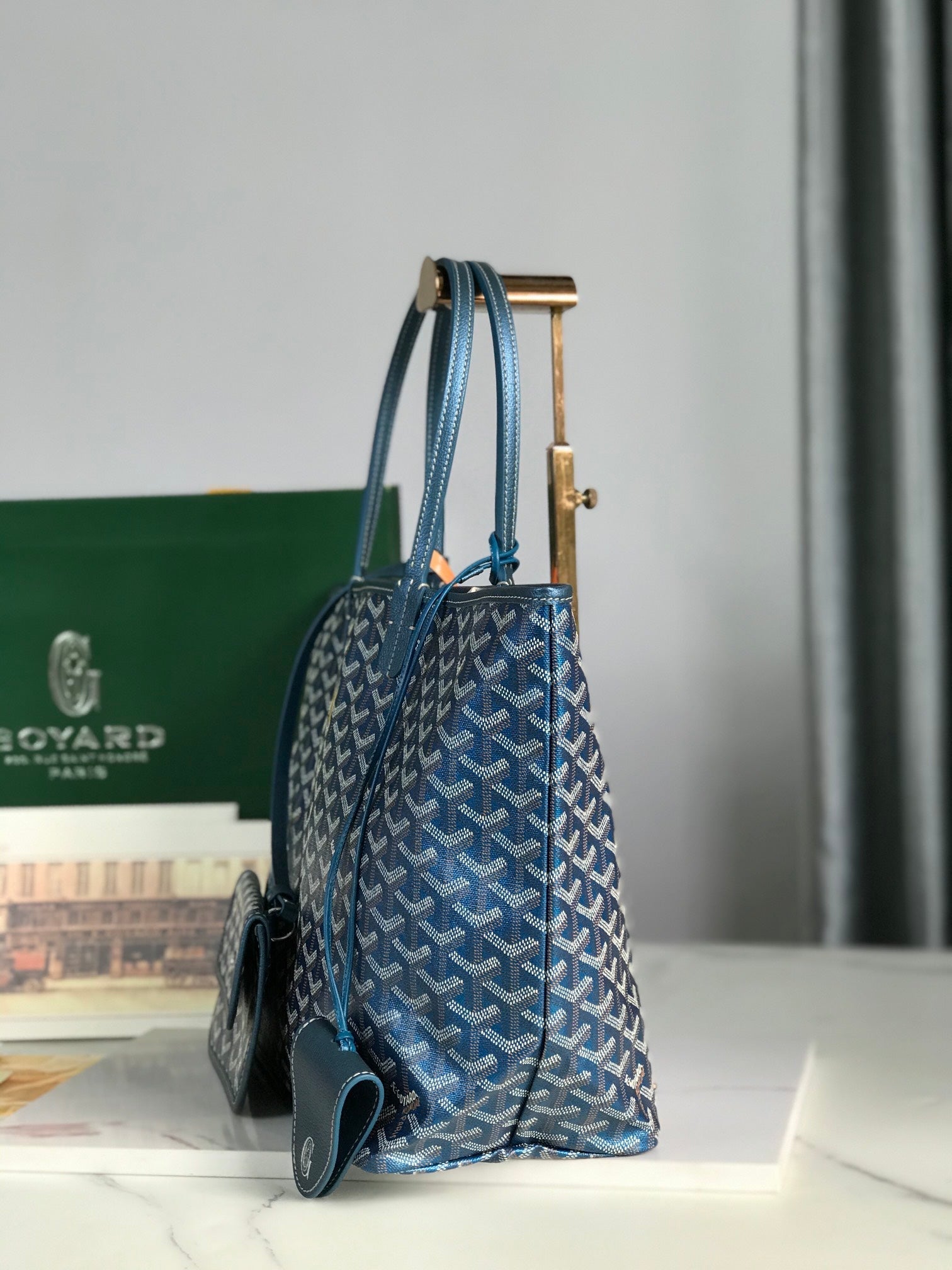 Goyard Saint Louis Pm 34 Cm Navy Blue Goyardine Canvas And Calfskin