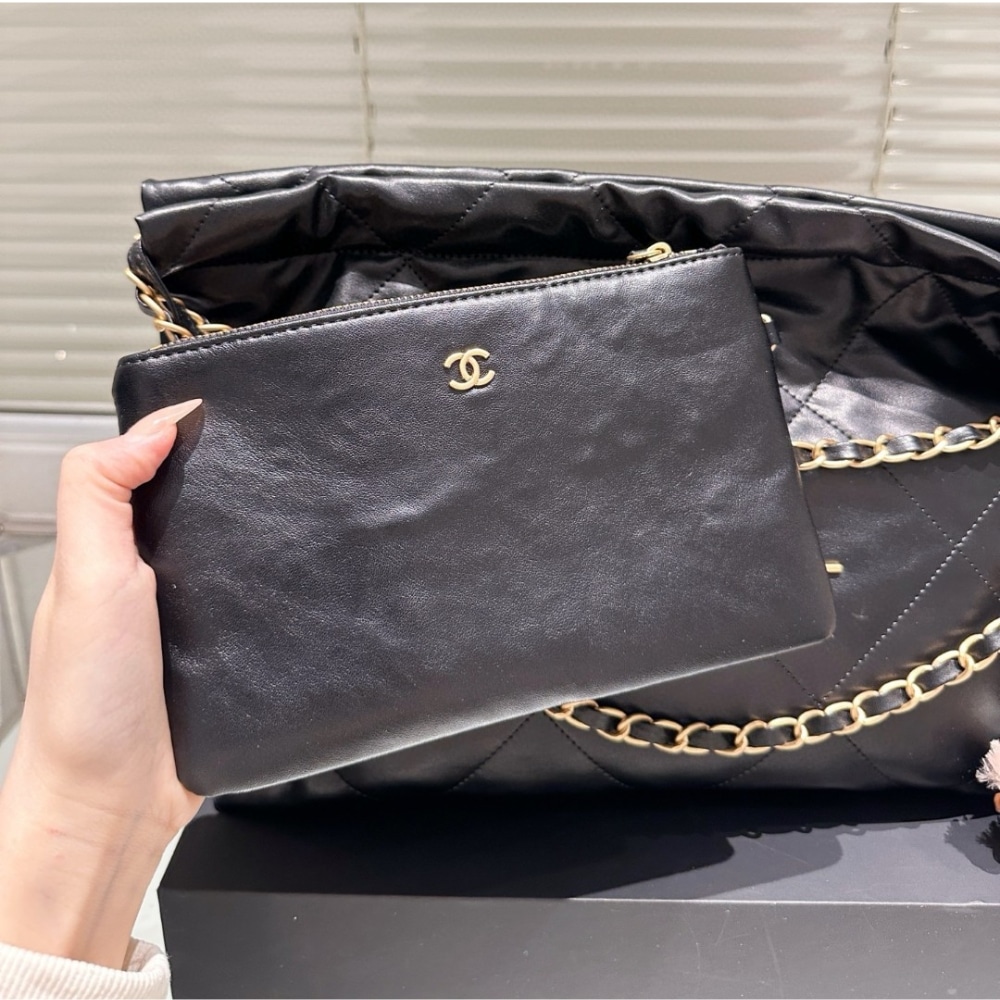 Chanel 22 East West Bag Leather Black 39Cm