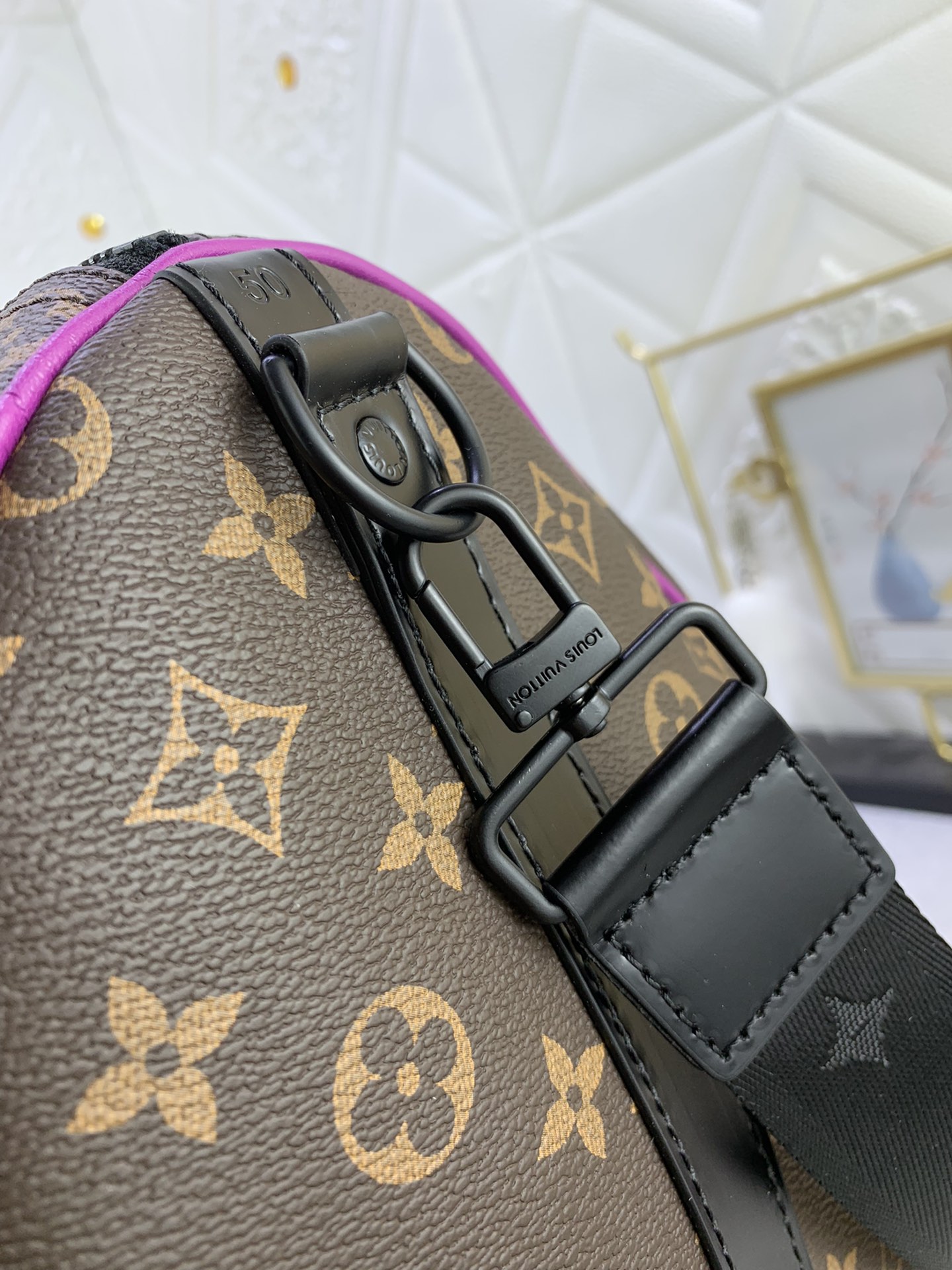 Louis Vuitton Keepall Bandouli Re 50 Brown And Purple Line Macassar Canvasm46257
