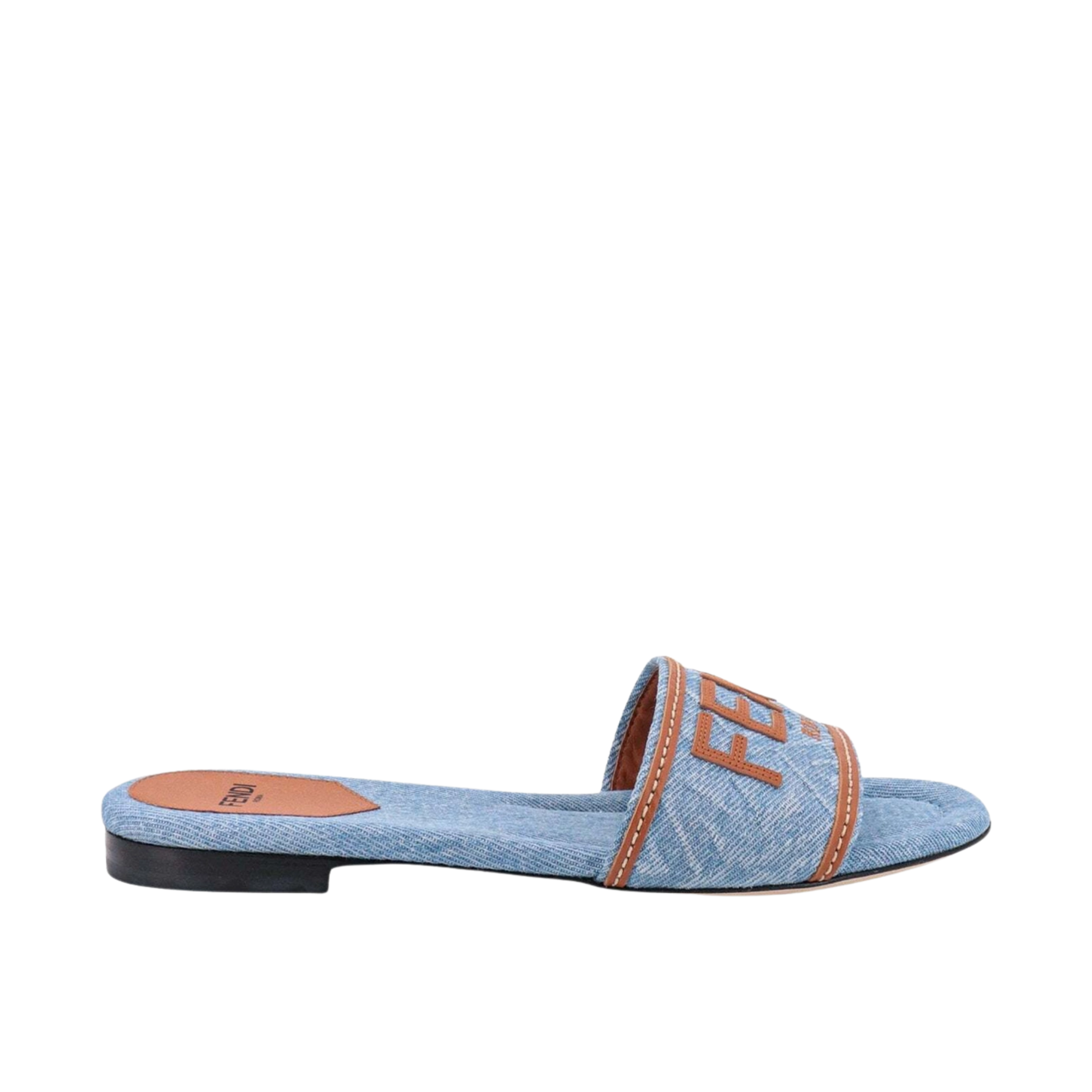 Fendi Signature Light Blue Denim Slides