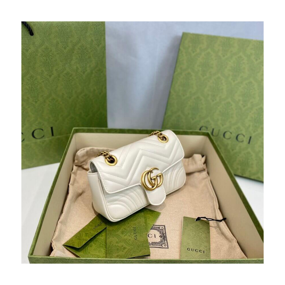 Gucci GG Marmont Matelasse Chevron Leather Mini Bag White