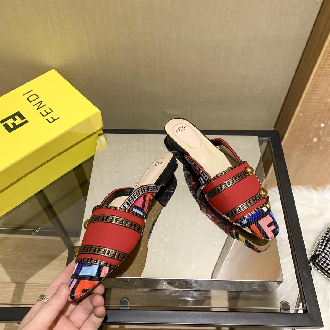 Fendi Flat Loafers Ff White Strap Red