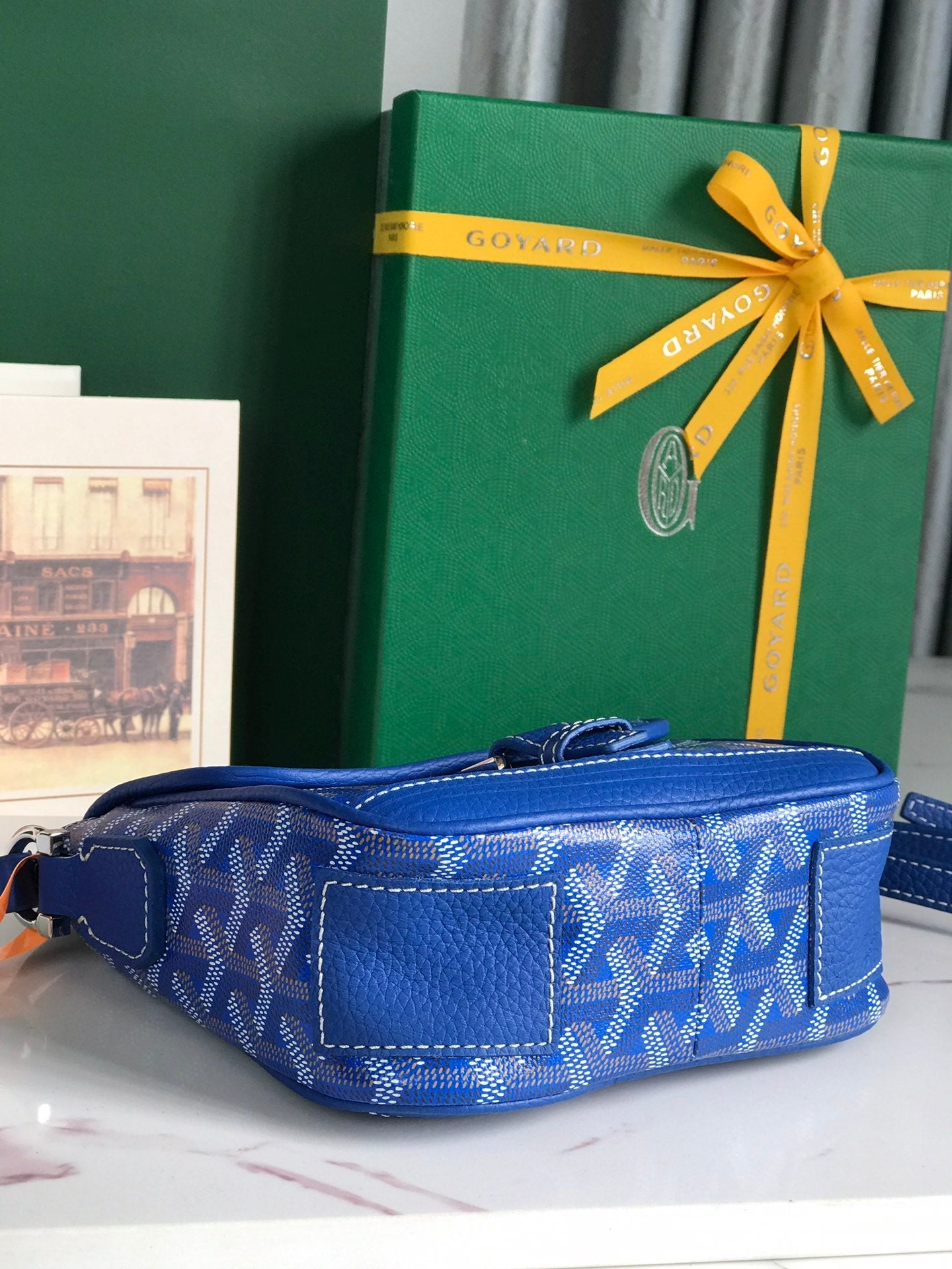 Goyard Grand Bleu 16cm Sapphire Blue Goyardine Canvas And Lambskin