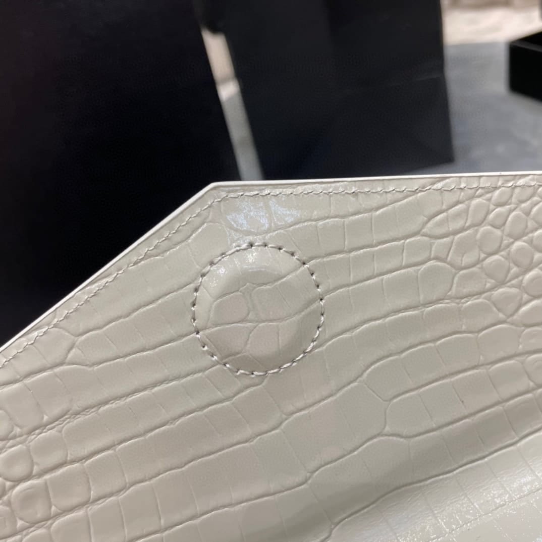 Saint Laurent Uptown Pouch In Crocodile Embossed Shiny Leather