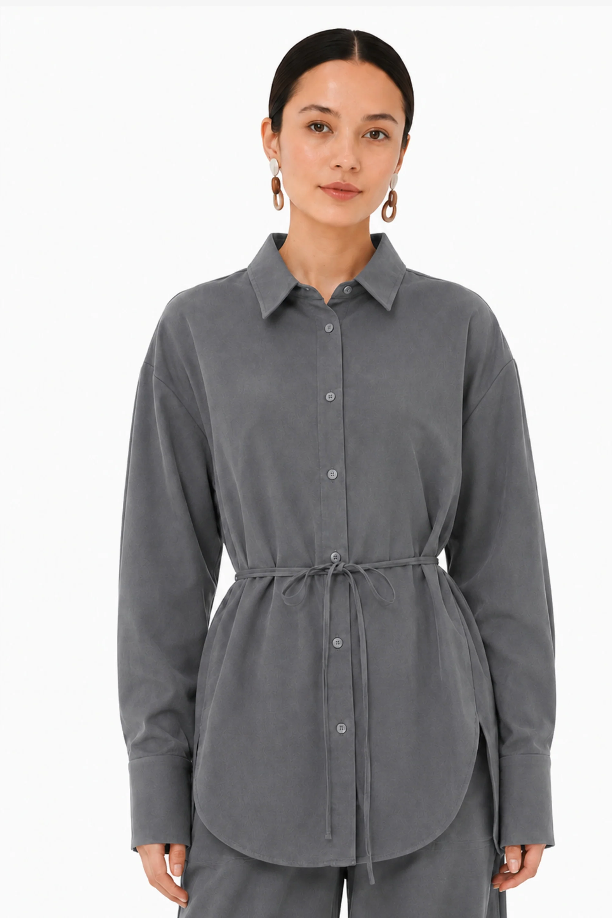 Grey Aura Tie -Up Shirt