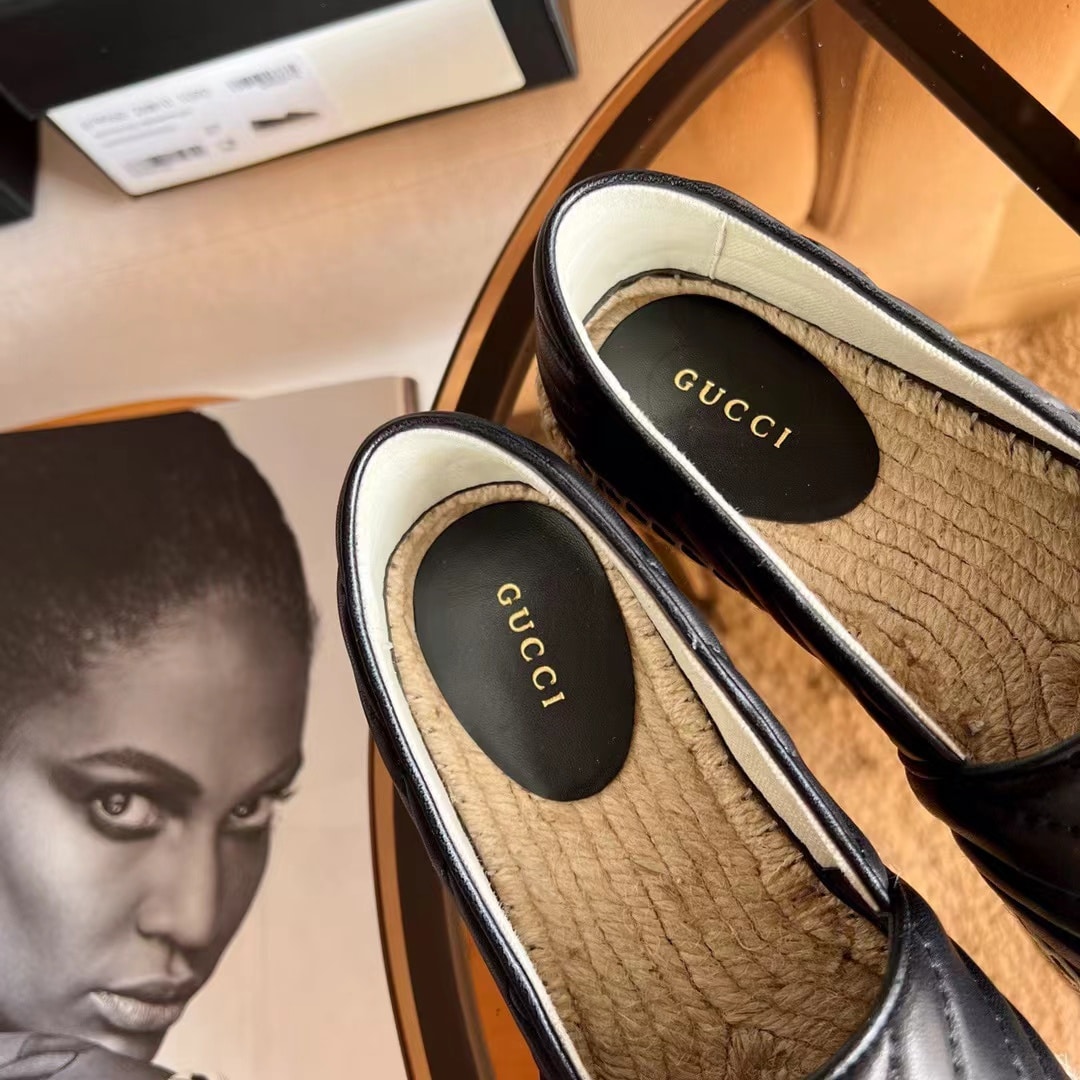 Gucci Espadrille Matelasse Chevron Leather With Double G Black 551890 Bko00 1000