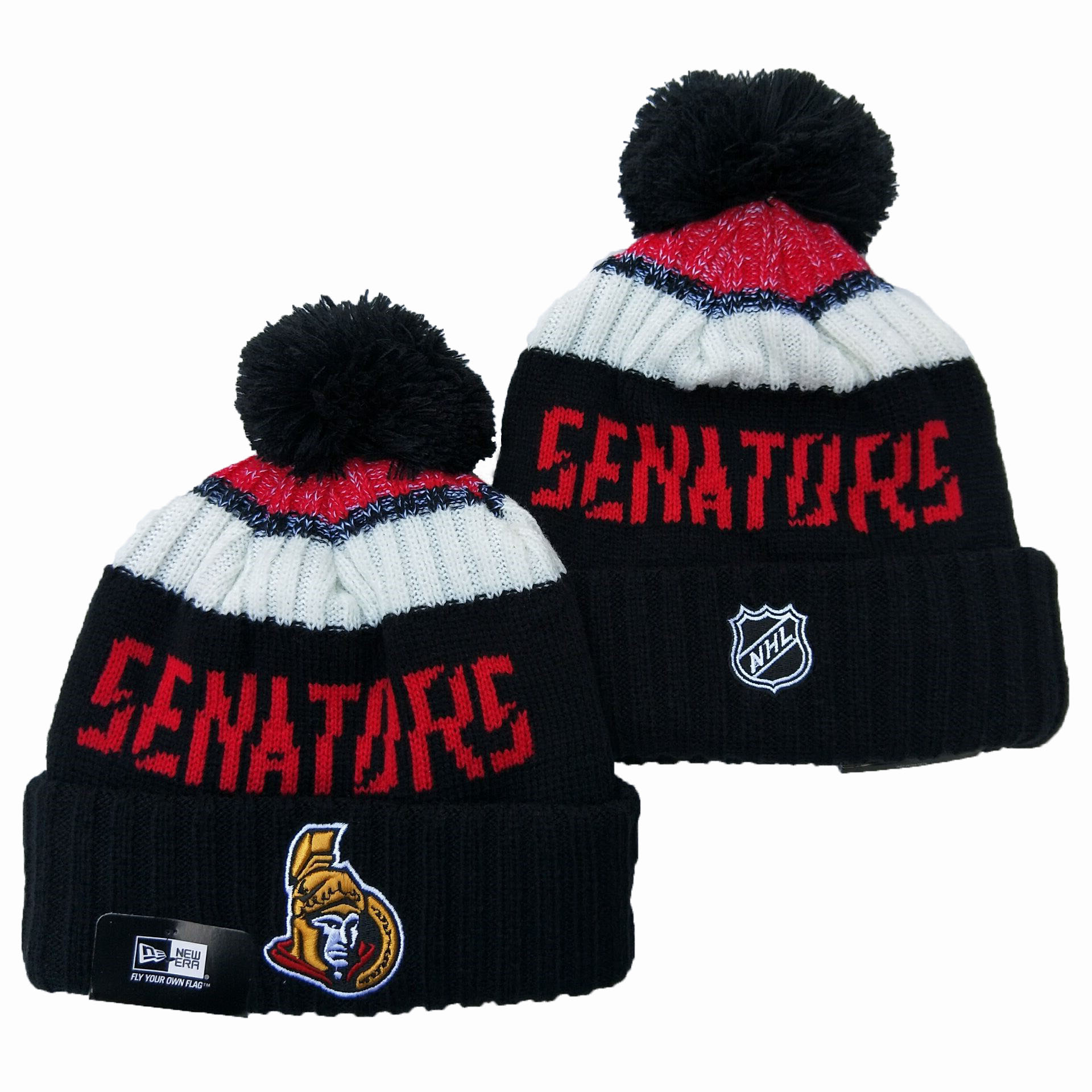 Men's Red Ottawa Senators Knitted Cuffed Hat with Pom