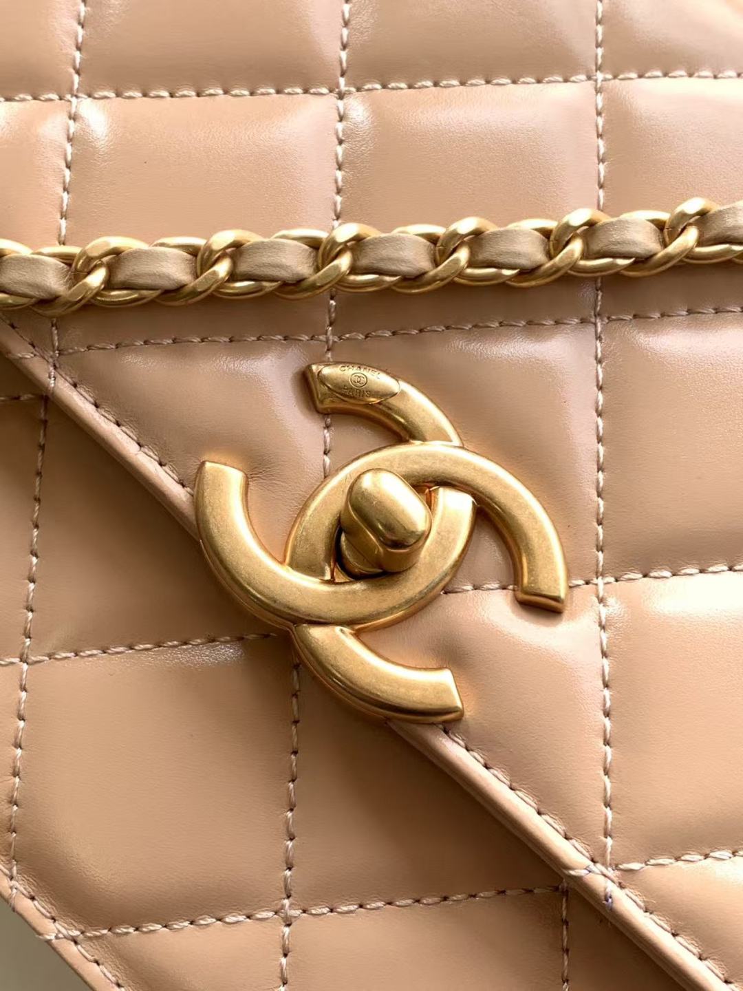 Chanel Calfskin Quilted Perfect Fit Flap Beige 22cm