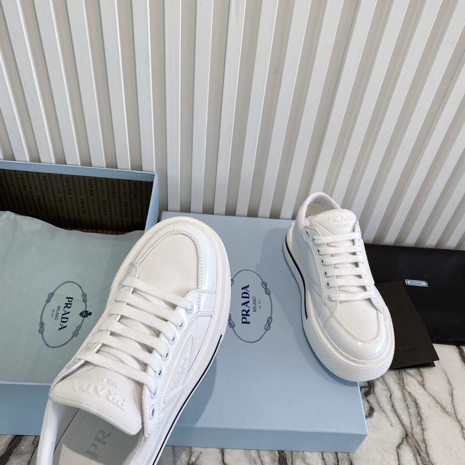 Prada Macro Re-Nylon And Brushed Leather Sneakers White 2Eg3763Lf5F0009
