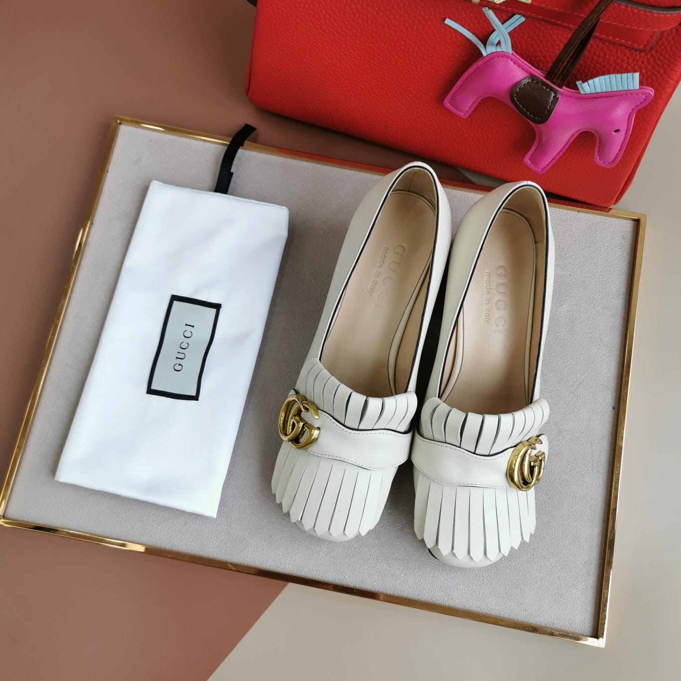 Gucci Wmns White Leather Mid-Heel Pump