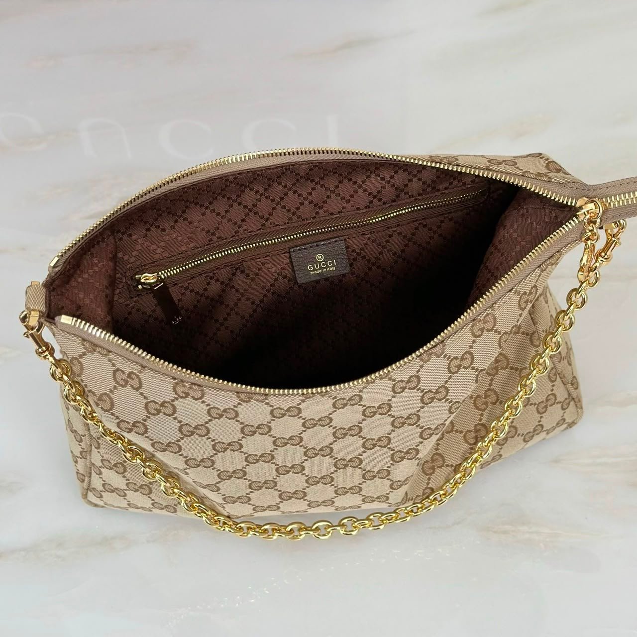 Gucci Lady Lunetta Chain Medium Shoulder Bag 30cm/12in Brown GG Canvas A006OA