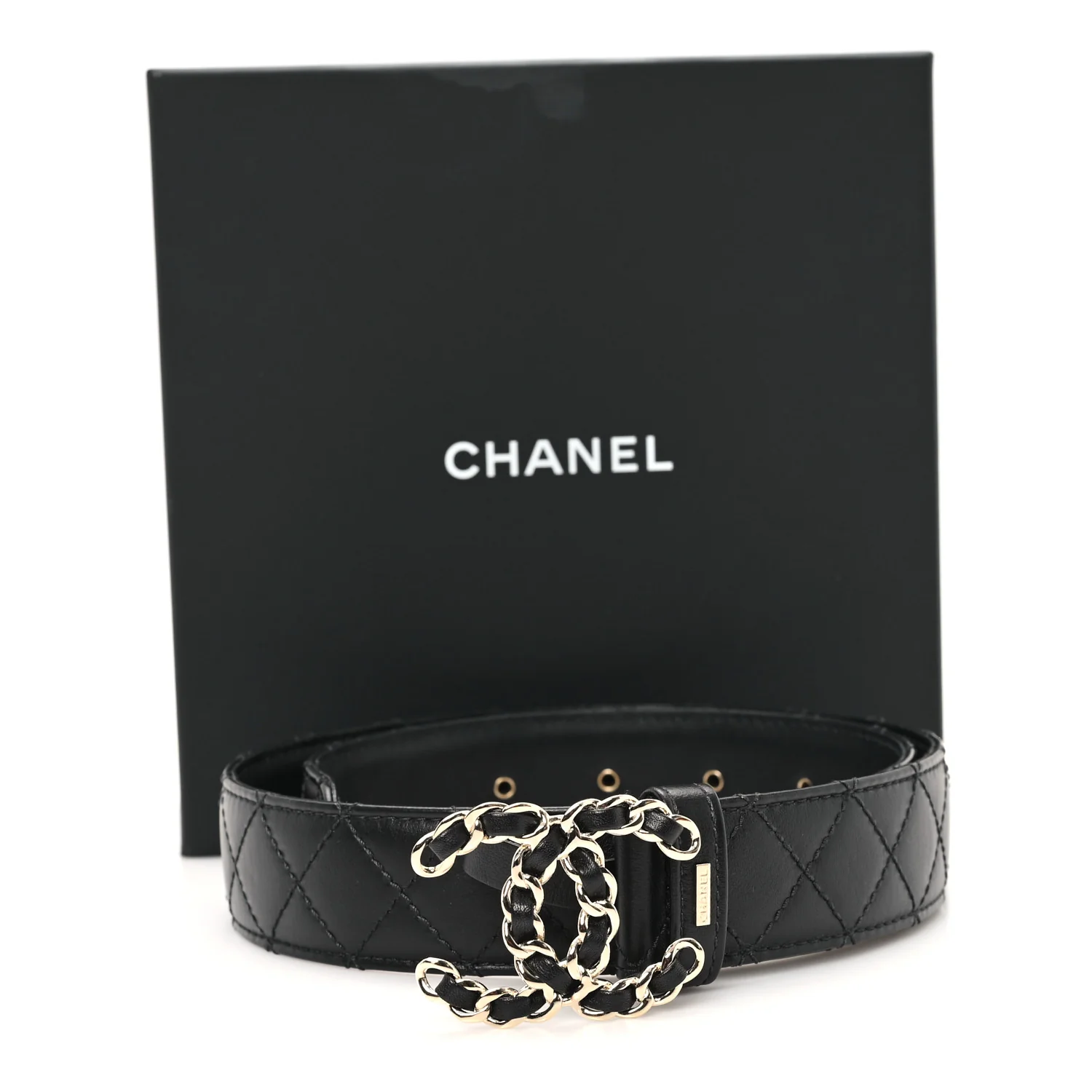 Calfskin Quilted CC Chain Belt 70 28 Black