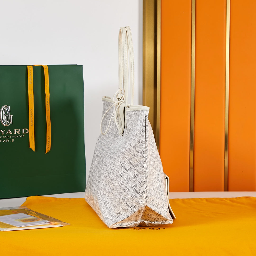 Goyard Saint Louis Pm 34Cm White Canvas Chevroches Calfskin