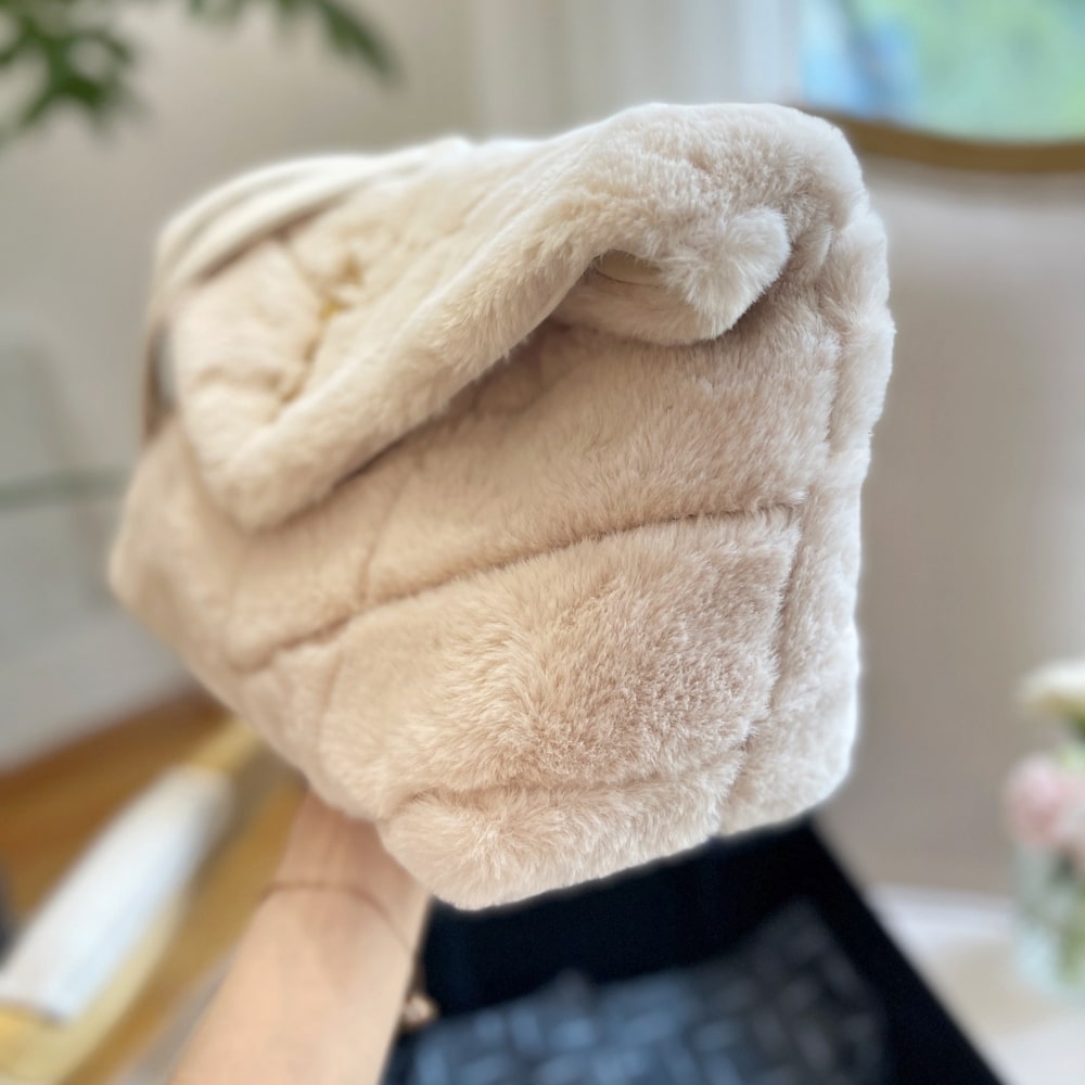 Saint Laurent Puffer Bag In Shearling White 28Cm